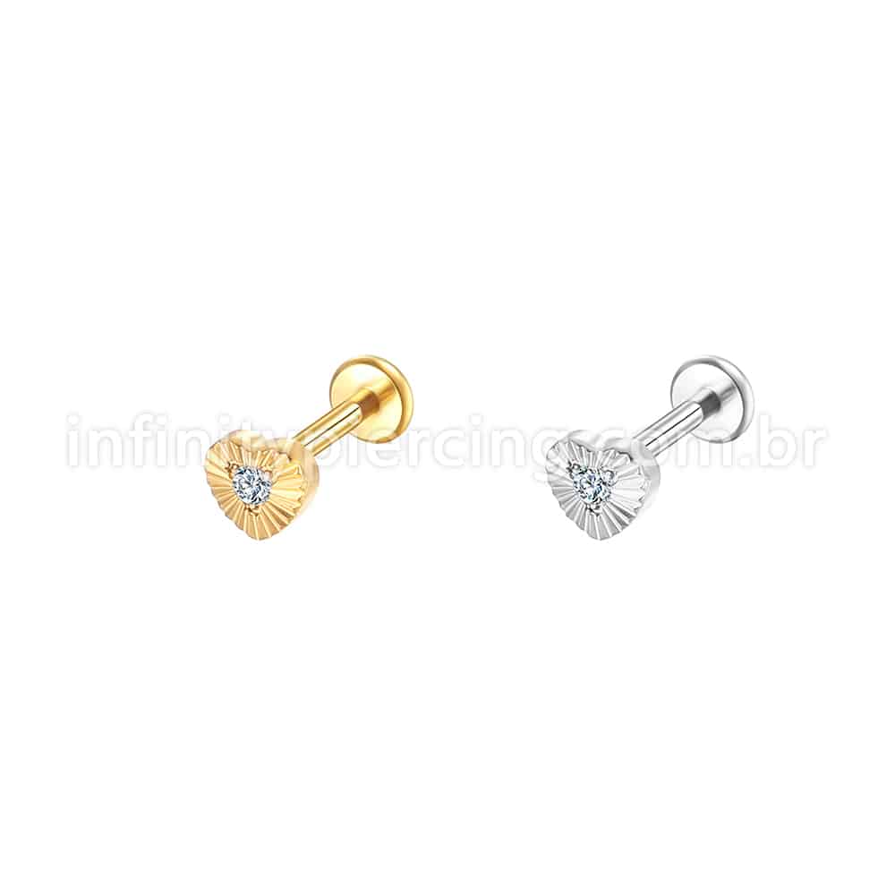 Piercing Labret Aço Cirúrgico Coração Com Detalhes 1 Zircônia